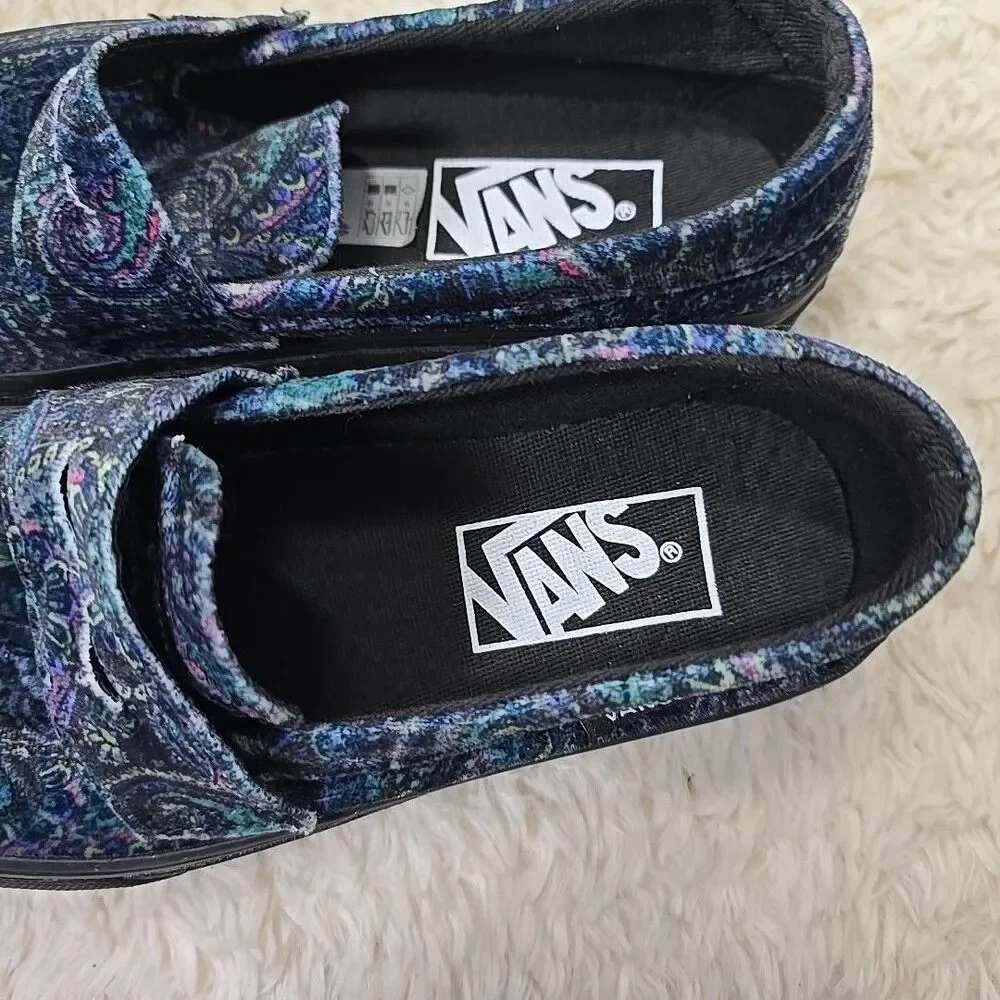 VANS Style 53 Velvet Paisley Men 4 Woman 5.5 Dark Blue Green Loafers Comfort Art